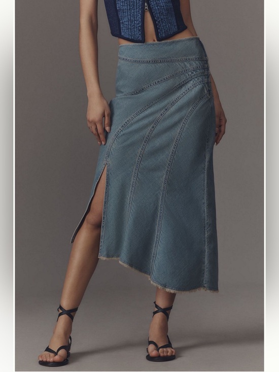 Pilcro Dresses & Skirts - Pilcro Washed Blue Denim Midi Skirt with Side Slit from Anthropologie